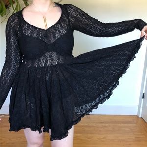 Free People | Long Sleeve Black Lace Dress